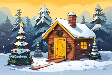 christmas house exterior, christmas decorations, winter desktop background, christmas card