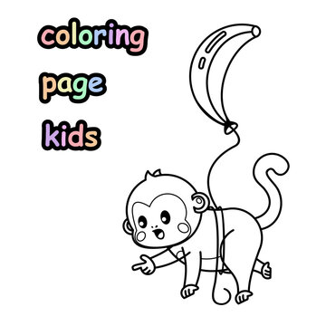 flying monkey coloring book with banana balloons