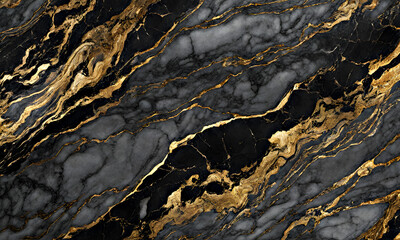 Black gray with gold patterns marble background. The texture of the marble is dark gray with golden patterns.