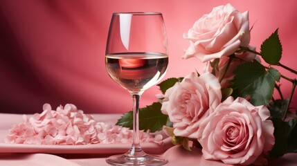 Bottle Glasses Rose Wine Near Beautiful, HD, Background Wallpaper, Desktop Wallpaper