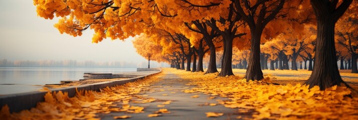 Autumn Forest Path Orange Color Tree, Banner Image For Website, Background abstract , Desktop Wallpaper