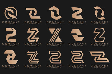 Set of abstract letter z logo design. icons for business of luxury elegant, simple with gold color