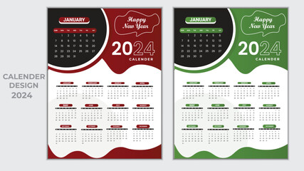 Calendar 2024,start Sunday corporate design template vector.