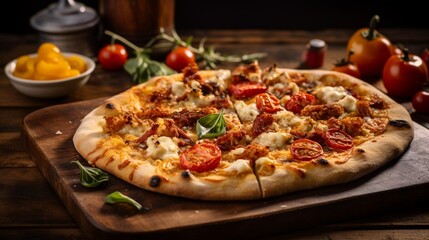 Mediterranean Chicken and Sun-Dried Tomato Flatbread Pizza, highlighting the sun-dried tomatoes