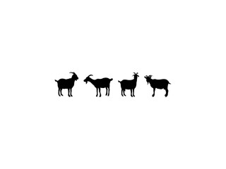 Set of Goat Silhouette in various poses isolated on white background