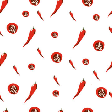 Chilli seamless pepper pattern hand drawn