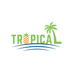 Fototapeta na wymiar Tropical wordmark logo design creative text logo ocean palm tree 