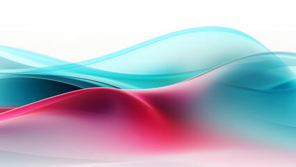 Abstract light turquoise pink waves design with smooth curves and soft shadows on clean modern background. Fluid gradient motion of dynamic lines on minimal backdrop