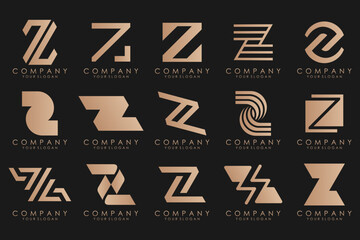 Set of abstract letter z logo design. icons for business of luxury elegant, simple with gold color