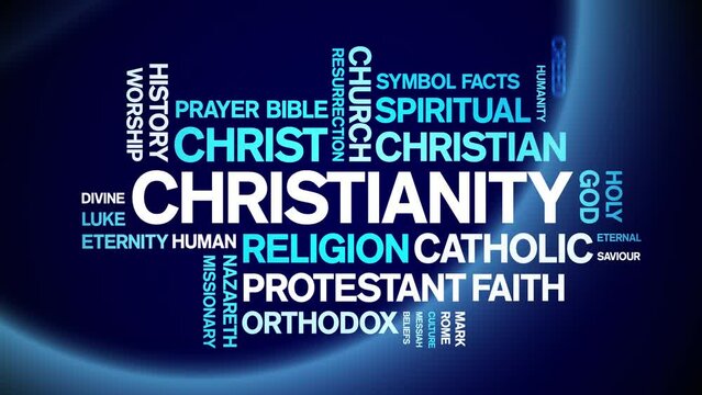 Christianity animated tag word cloud;text design animation kinetic typography seamless loop.