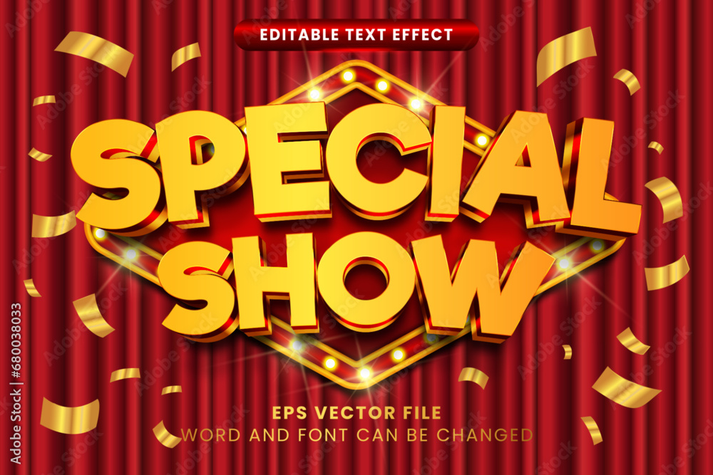 Fototapete special show 3d editable vector text effect. retro vintage typography text style