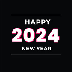 Happy New Year 2024 new year logo. Vector graphics for holidays and social media posts. Isolated on a black background. EPS