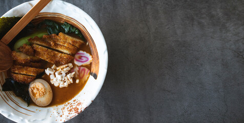 Japanese ramen soup. copy space for text.