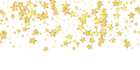 Magic stars vector overlay. Gold stars scattered around randomly, falling down, floating. Chaotic dreamy childish overlay template. on white background.