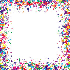 Scattered letters of latin alphabet. Colorful childish floating characters of English language. Foreign languages study concept. Back to school banner on white background.