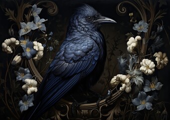 Fototapeta premium Gothic raven with roses