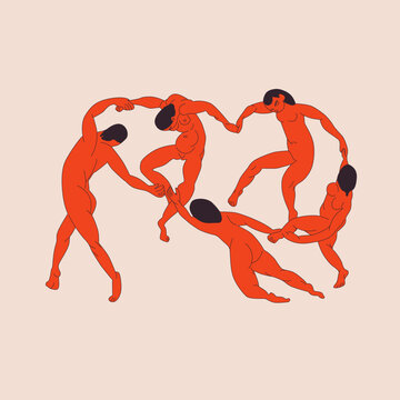 Matisse abstract art. Dancing figures of people. Minimalist vector illustration. Fauvism in art. Retro poster