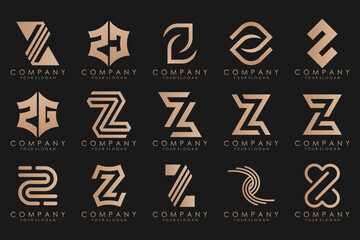 Set of abstract letter z logo design. icons for business of luxury elegant, simple with gold color