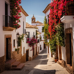 Fototapeta na wymiar a picturesque 17th-century Spanish village, its cobblestone streets and historic architecture with the energy of Flamenco. the unique blend of old and new, where traditional buildings with terracotta 