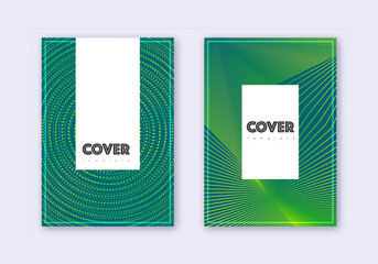 Hipster cover design template set. Green abstract lines on dark background. Charming cover design. Nice catalog, poster, book template etc.