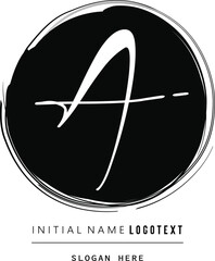 vector icon of letter A with ink stroke, hand drawn A letters Logo design. Brushstroke A Letter Logo, A-Letter Logo Design with grunge circle background.eps8