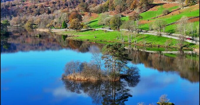 Majestic autumnal view of Lake Waters in Rydal, lake district area of United Kingdom. 