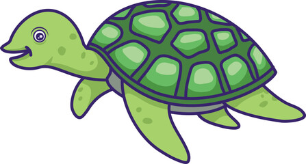 Green Turtle Cartoon Animal Illustration. Sea tortoise Vector style. For education, children book, mascot, logo, clipart, element, print