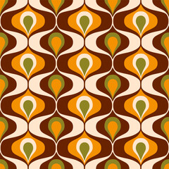 Pattern Retro 70s ogee ovals brown yellow moss