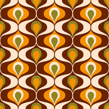 Pattern Retro 70s ogee ovals brown yellow moss