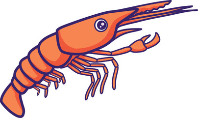 Shrimp vector logo illustration. Orange shrimp isolated on transparent background, prawn outline drawing for menu of seafood restaurant, label packaging in market and store