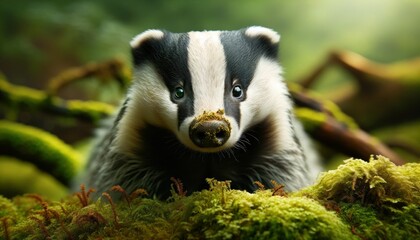 Horizontal photo of a badger in its habitat, detailed and natural, Scientific American quality.
