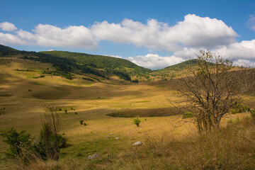 Sinkholes in the Bravsko Polje karst landscape near Bosanski Petrovac in Una-Sana Canton, the...