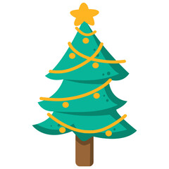 Christmas Tree Decorated Flat Design Vector Illustration
