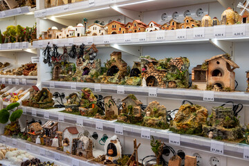 Artisanal Bethlehem: Santa Llucia Market Stall Specializing in Handcrafted Nativity Scenes in Barcelona