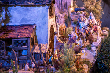 Artisanal Nativity Showcase: Intricate Details of Handcrafted Figures and Animals in a Bethlehem...