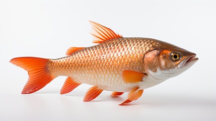 A Lone Goldfish Gleams Against a Pristine White Background, generative ai