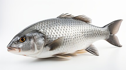 Obraz premium A Lone Goldfish Gleams Against a Pristine White Background, generative ai