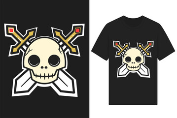 skull t-shirt vector design with two swords pirate emblem