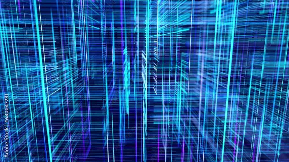 Poster vj loop abstract sci-fi bg glow particles form lines. hi-tech info technology. lines form blue holog