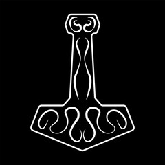 Mjolnir silhouette. God of thunder symbol. Thors hammer icon. Vector illustration image.
