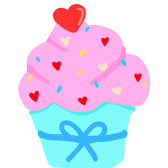 cupcake with heart line art doodle