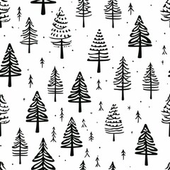 Obraz premium watercolor christmas tree doodle seamless pattern