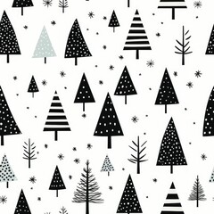 Obraz premium watercolor christmas tree doodle seamless pattern