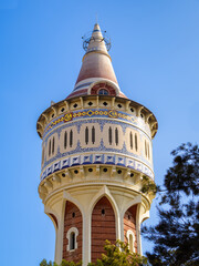 Fototapeta na wymiar Barcelona, Spain - October 7, 2023: Historical tower named The Catalana Gas water tower