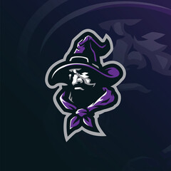 Wizard mascot logo design vector with concept style for badge, emblem and t shirt printing. Wizard head illustration for sport and esport team.