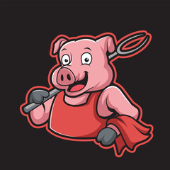 Obraz na płótnie Canvas pig with barbeque badge vector illustration