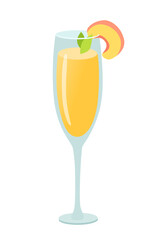 Glass of alcohol cocktail vector illustration. Cartoon summer orange drink with peach isolated on white background. Juice, lemonade. Celebration with toasts and cheering. Party time