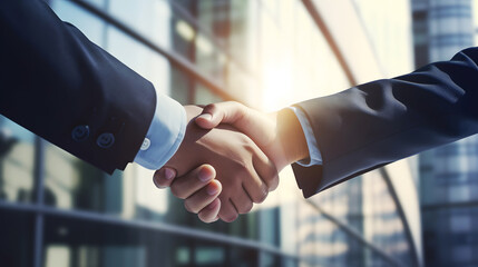 Business handshake between two business people, greeting, dealing, merger and acquisition, business cooperation, finance and investment background, teamwork and successful business concept