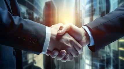 Foto op Plexiglas Business handshake between two business people, greeting, dealing, merger and acquisition, business cooperation, finance and investment background, teamwork and successful business concept © FutureStock