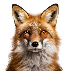 Fox Face Close-Up Isolated on Transparent or White Background, PNG